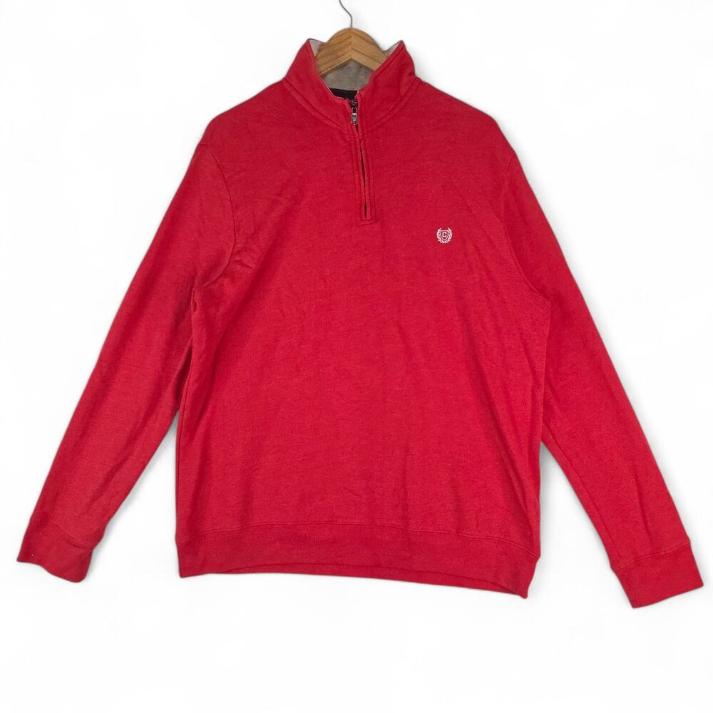 Chaps Sweatshirt Mens XL Red Quarter Zip Pullover Cotton Blend Preppy Minimalist